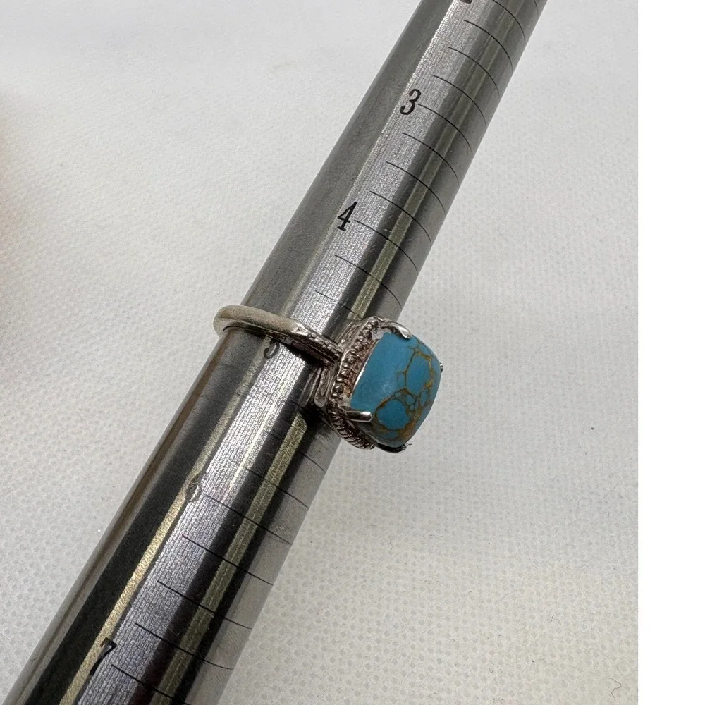 STS Chuck Clemency Turquoise Ring Size 5 Sterling Silver 925 Textured Band